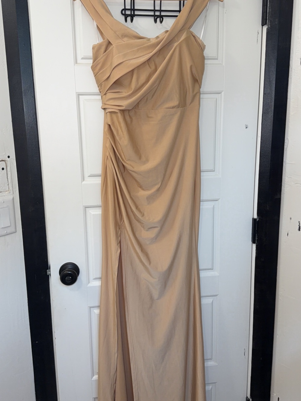 Elegant  Ruched Maxi Dress in Beige